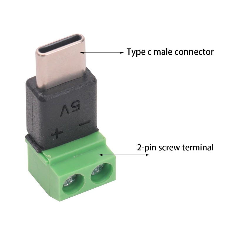 Teansic 5PCS Type C Male to 2 Pin Screw Terminal Adapter,5V USB C to 2 Pin Solderless Connector for Charging Mobile Devices and Small Appliances - Image 2
